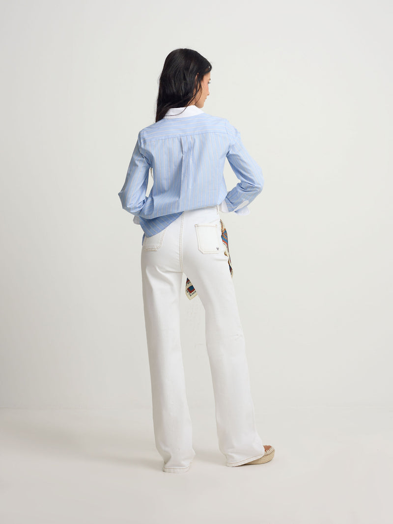 Camisa estrutura riscas azul-claro