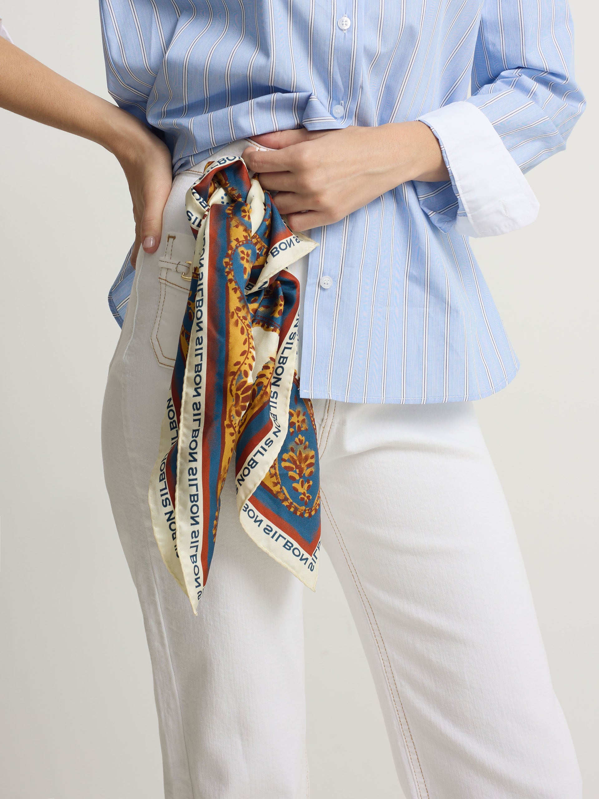 Camisa estructura rayas celeste