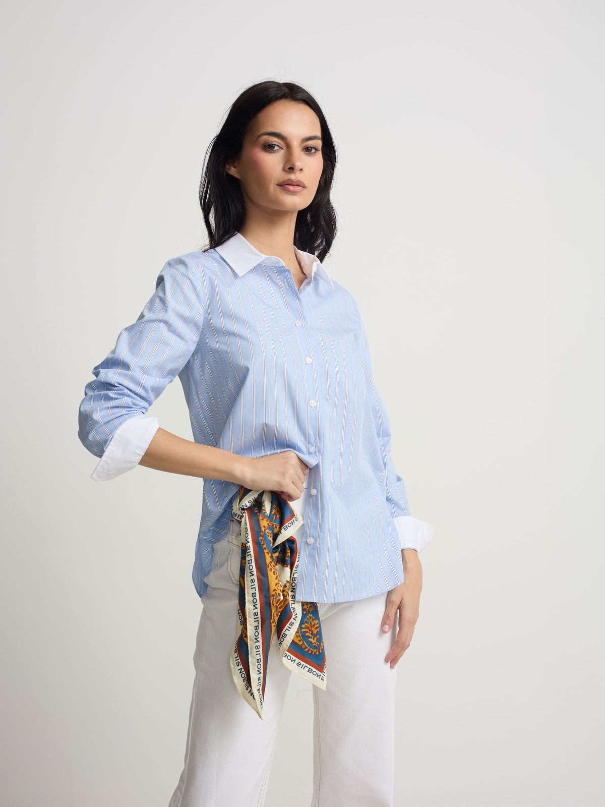 Camisa estrutura riscas azul-claro