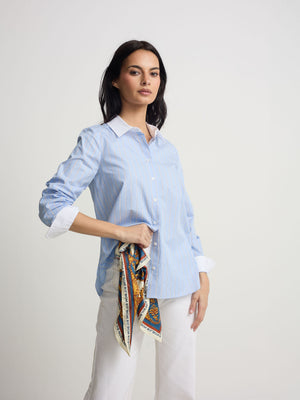 Camisa estrutura riscas azul-claro