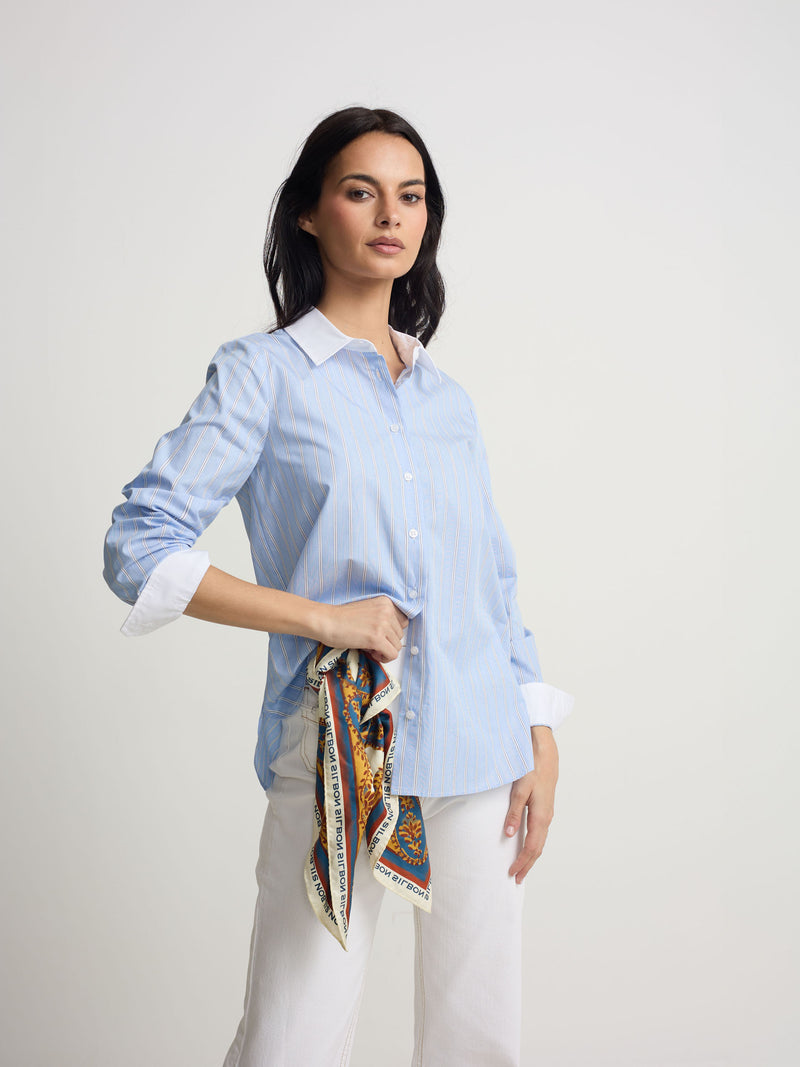 Camisa estrutura riscas azul-claro