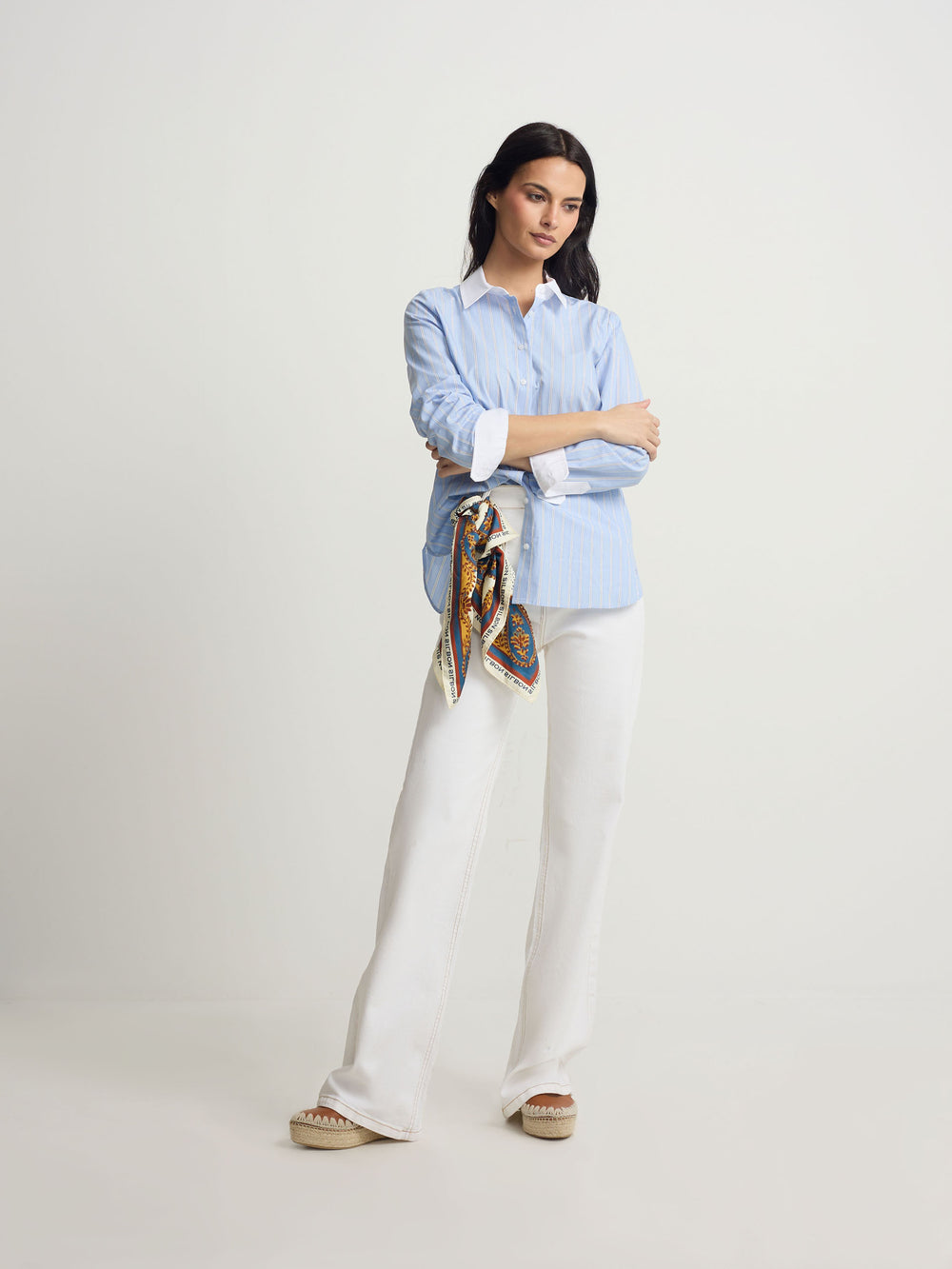 Camisa estructura rayas celeste