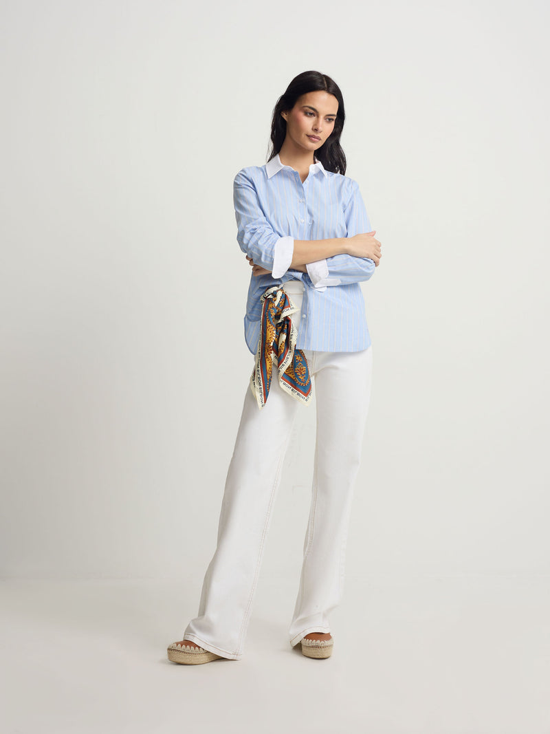 Camisa estrutura riscas azul-claro
