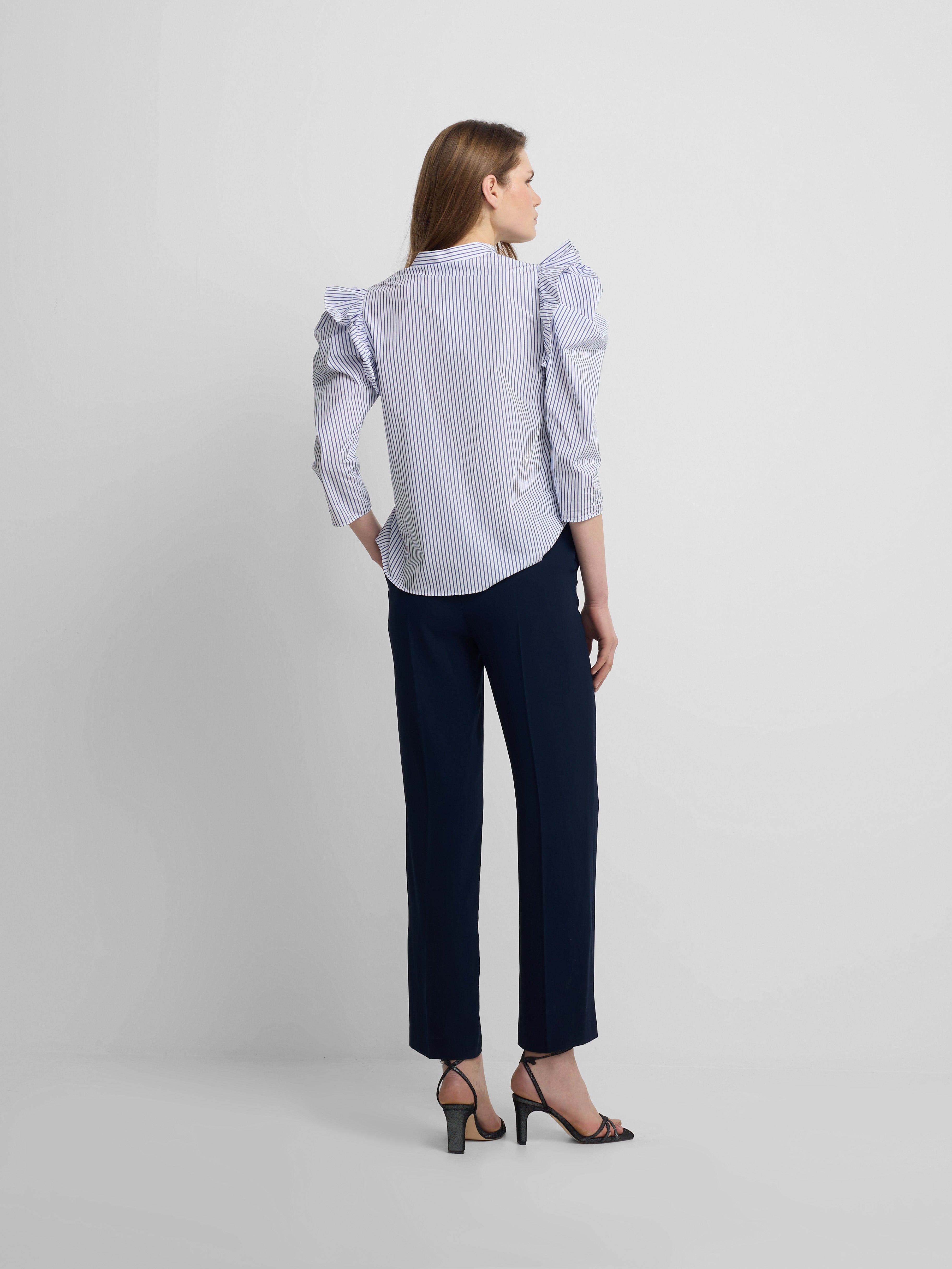 Camisa manga abullonada rayas azules y blancas