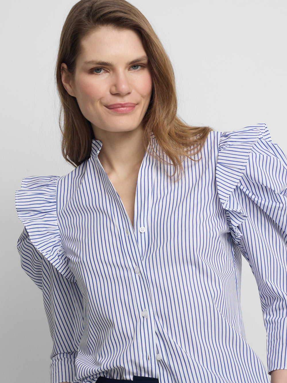 Camisa manga abullonada rayas azules y blancas