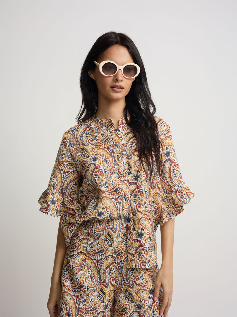 Blusa manga volante estampado naranjas