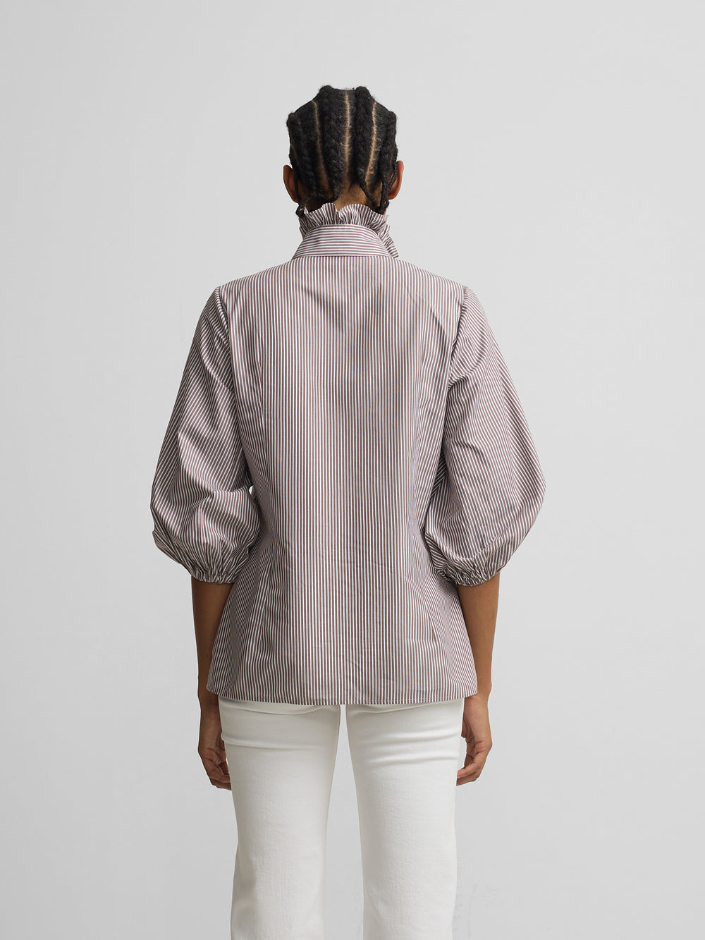 Camisa manga farol rayas marrones