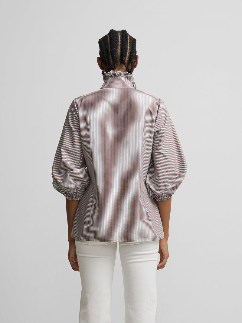 Camisa manga farol rayas marrones