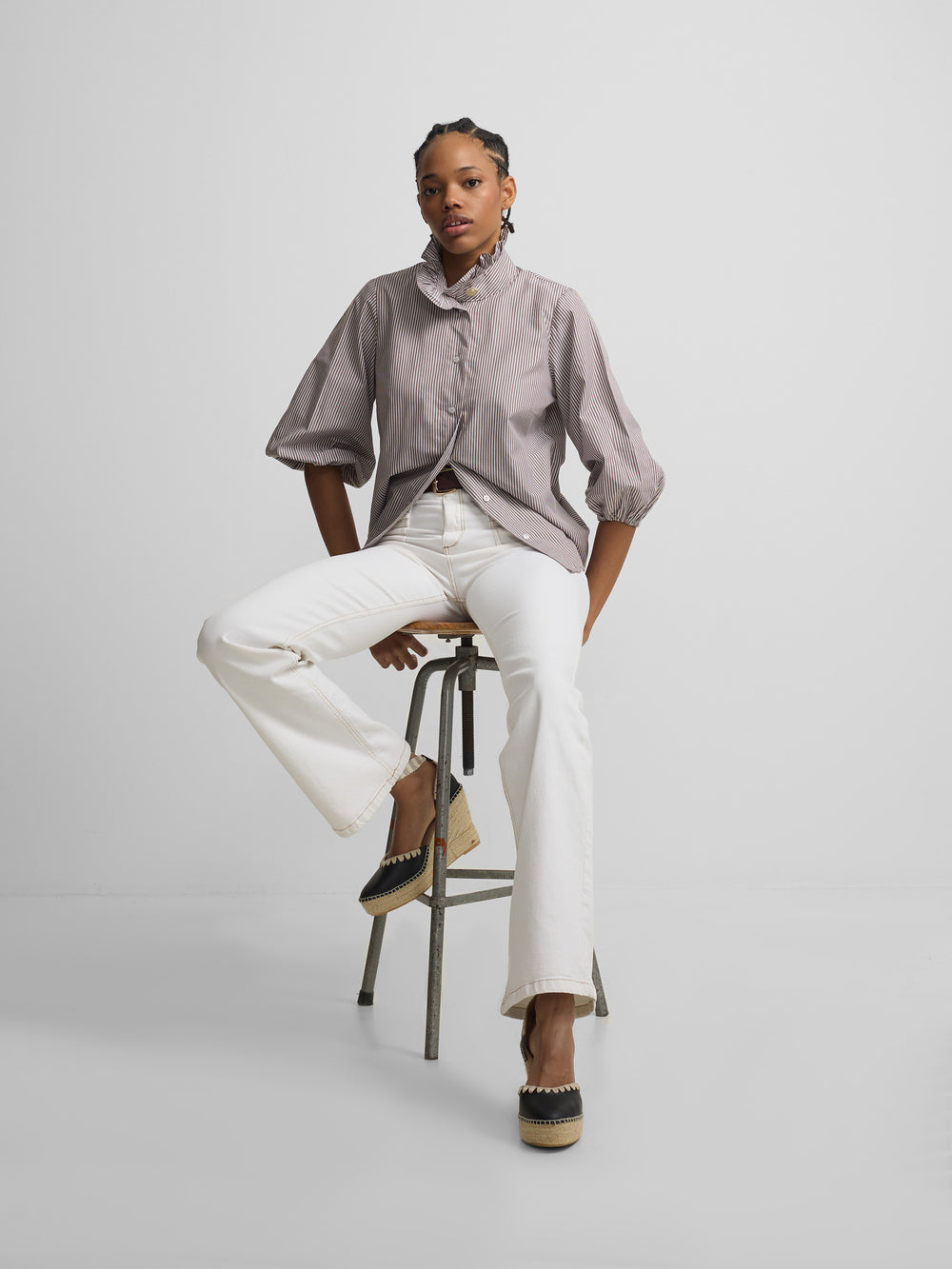 Camisa manga farol rayas marrones