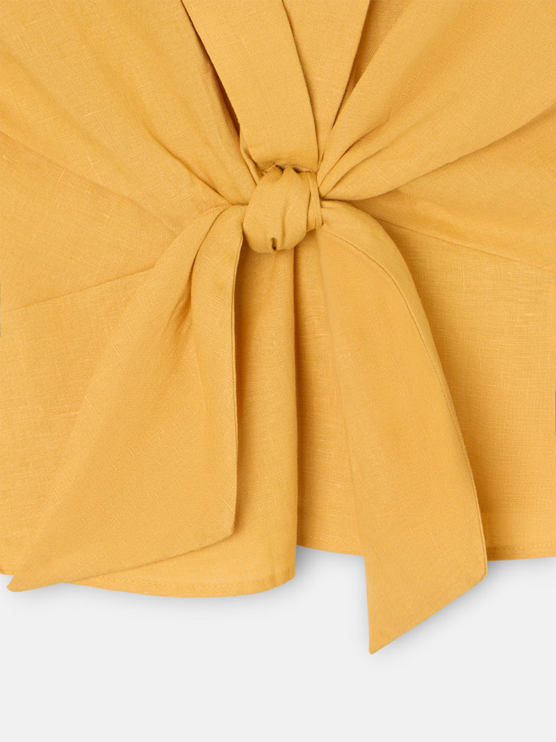 Top abas linho amarelo