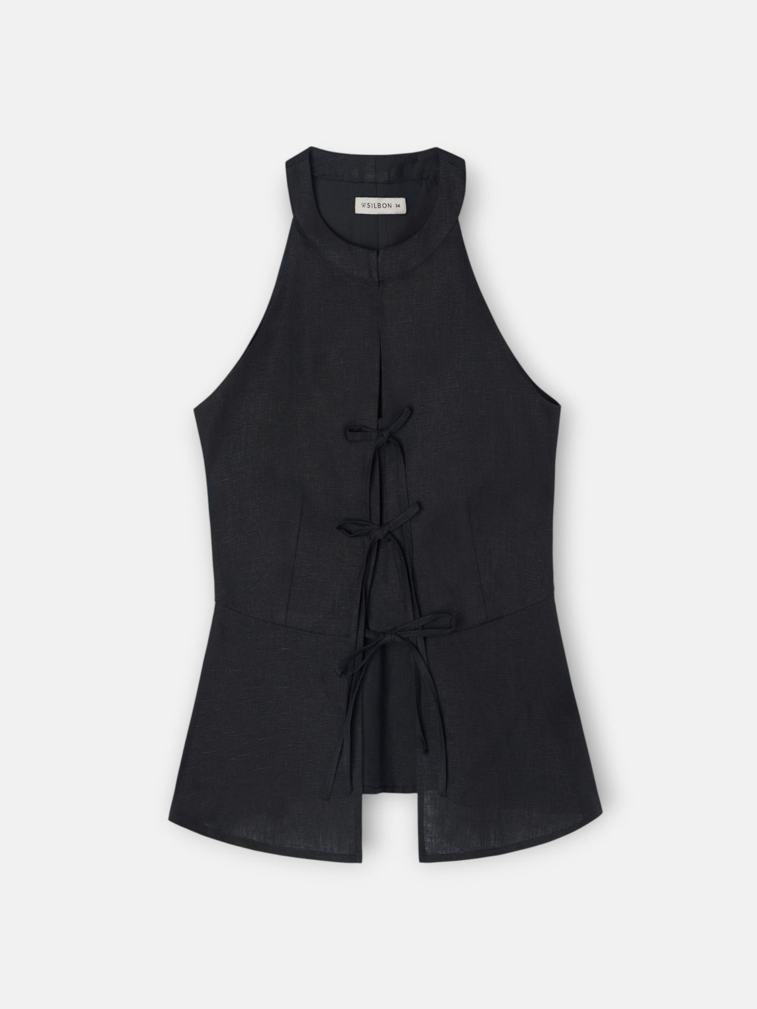 black linen vest with ties