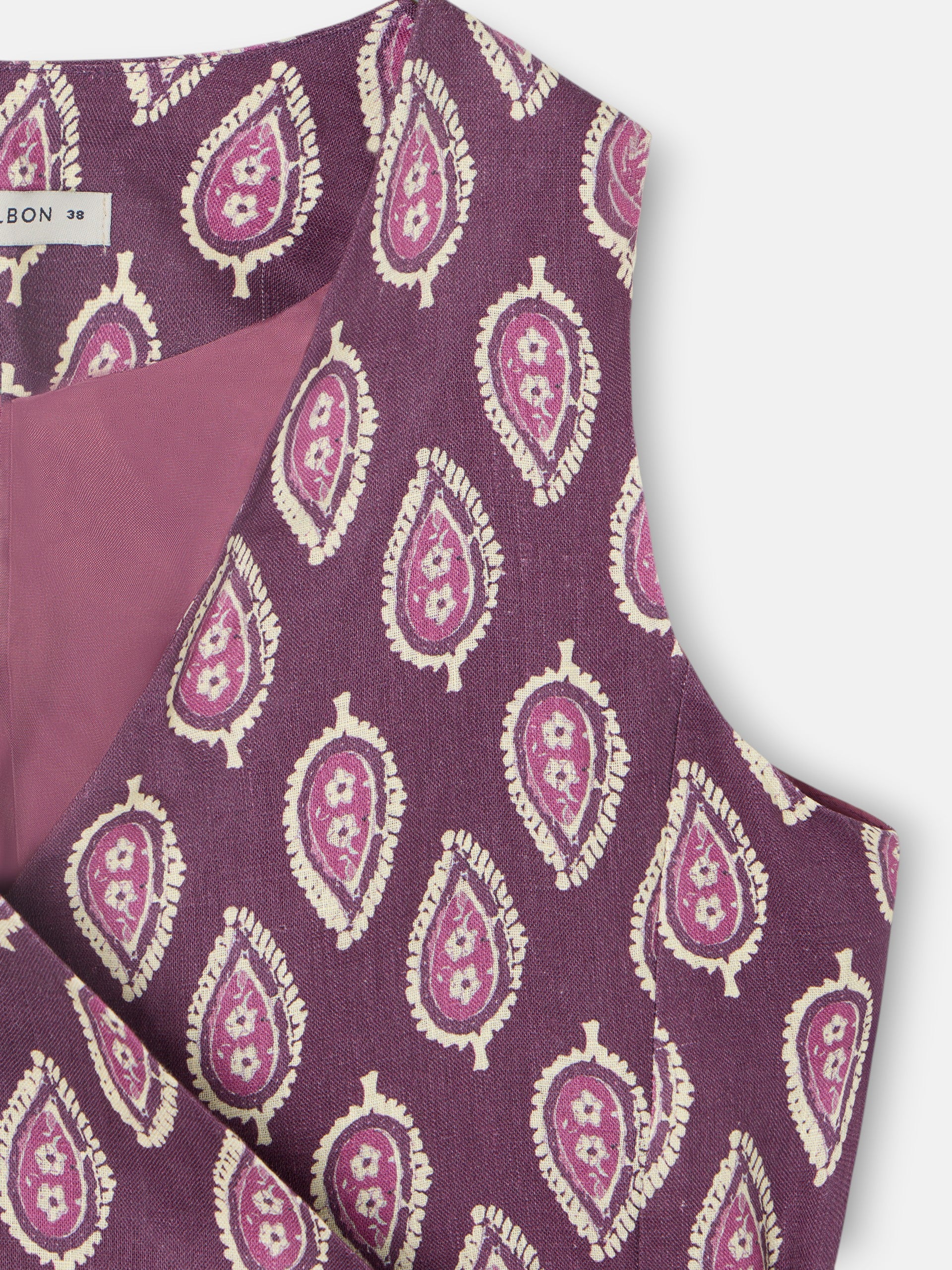 Gilet croisé bordeaux à motifs avec cravate