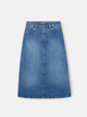 Straight midi skirt with side slit denim