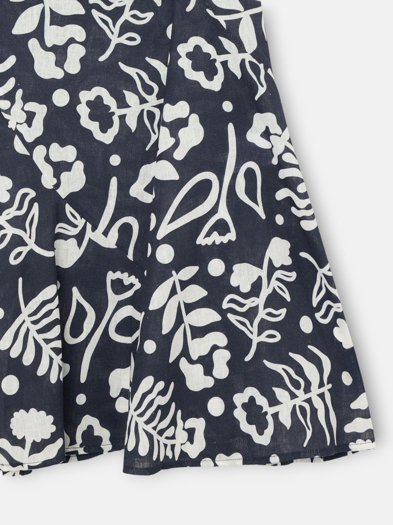 Flowy skirt with navy print ruffles