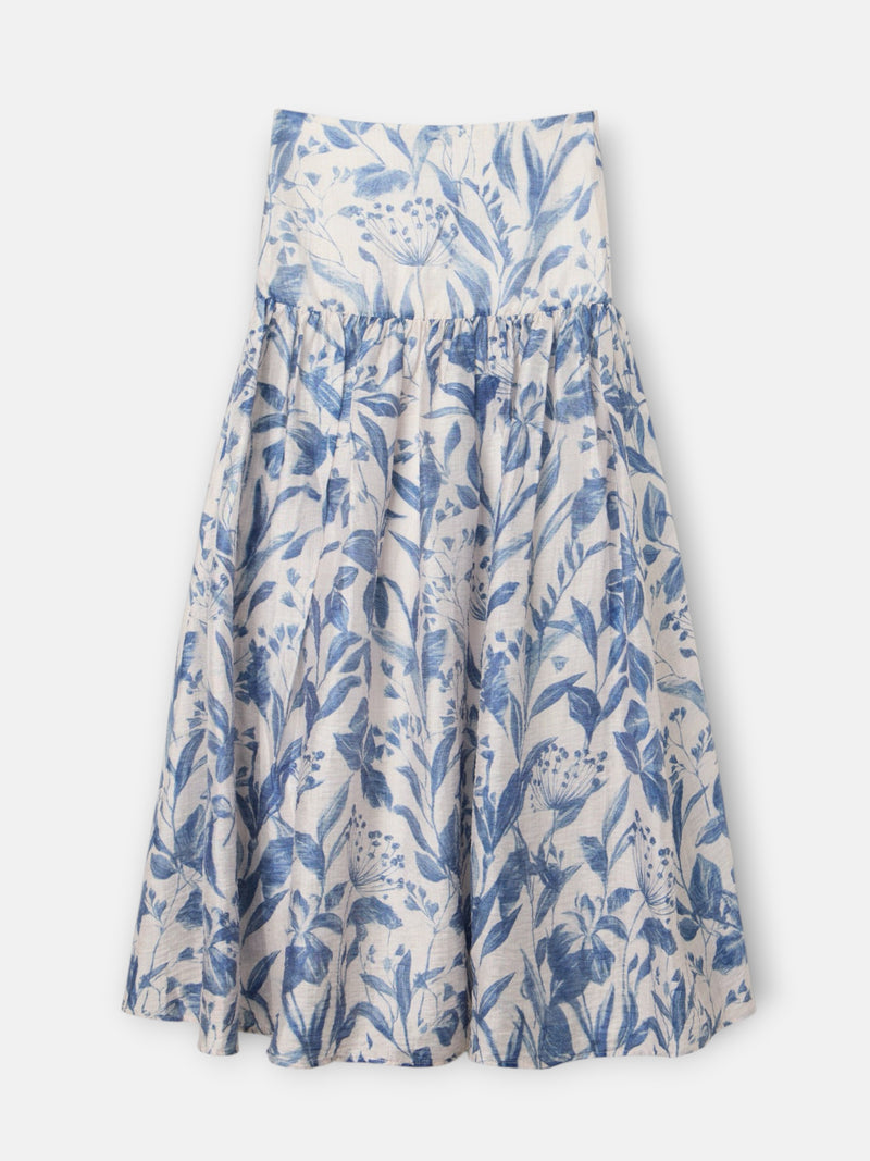 Saia estampada com flores azuis