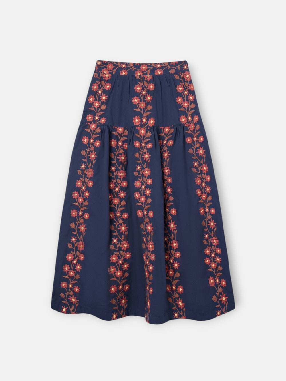 Falda larga flores bordadas azul