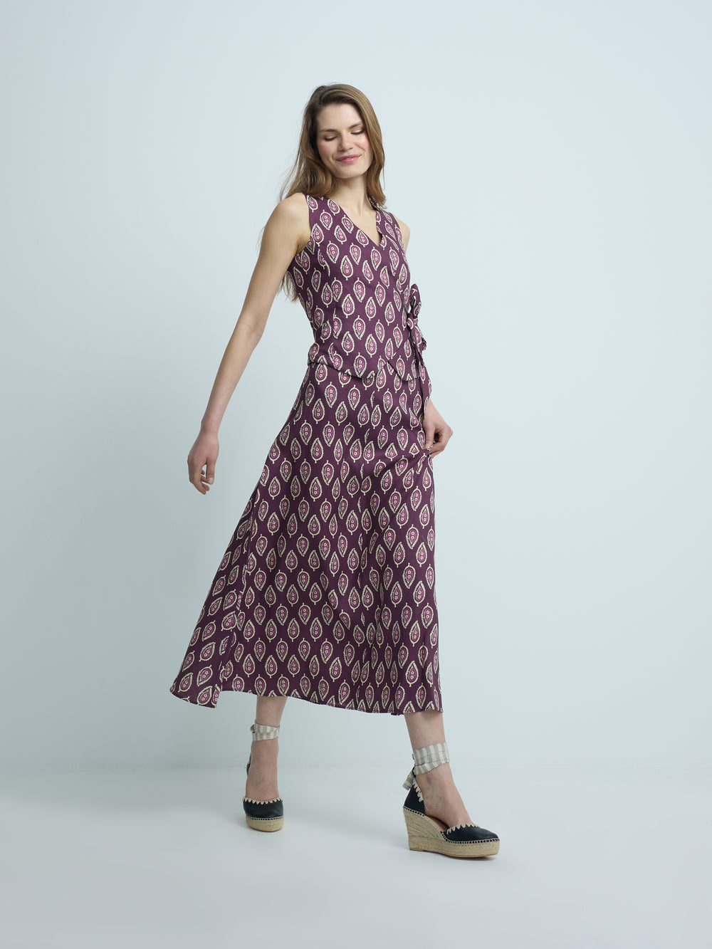 Falda larga estampado burdeos