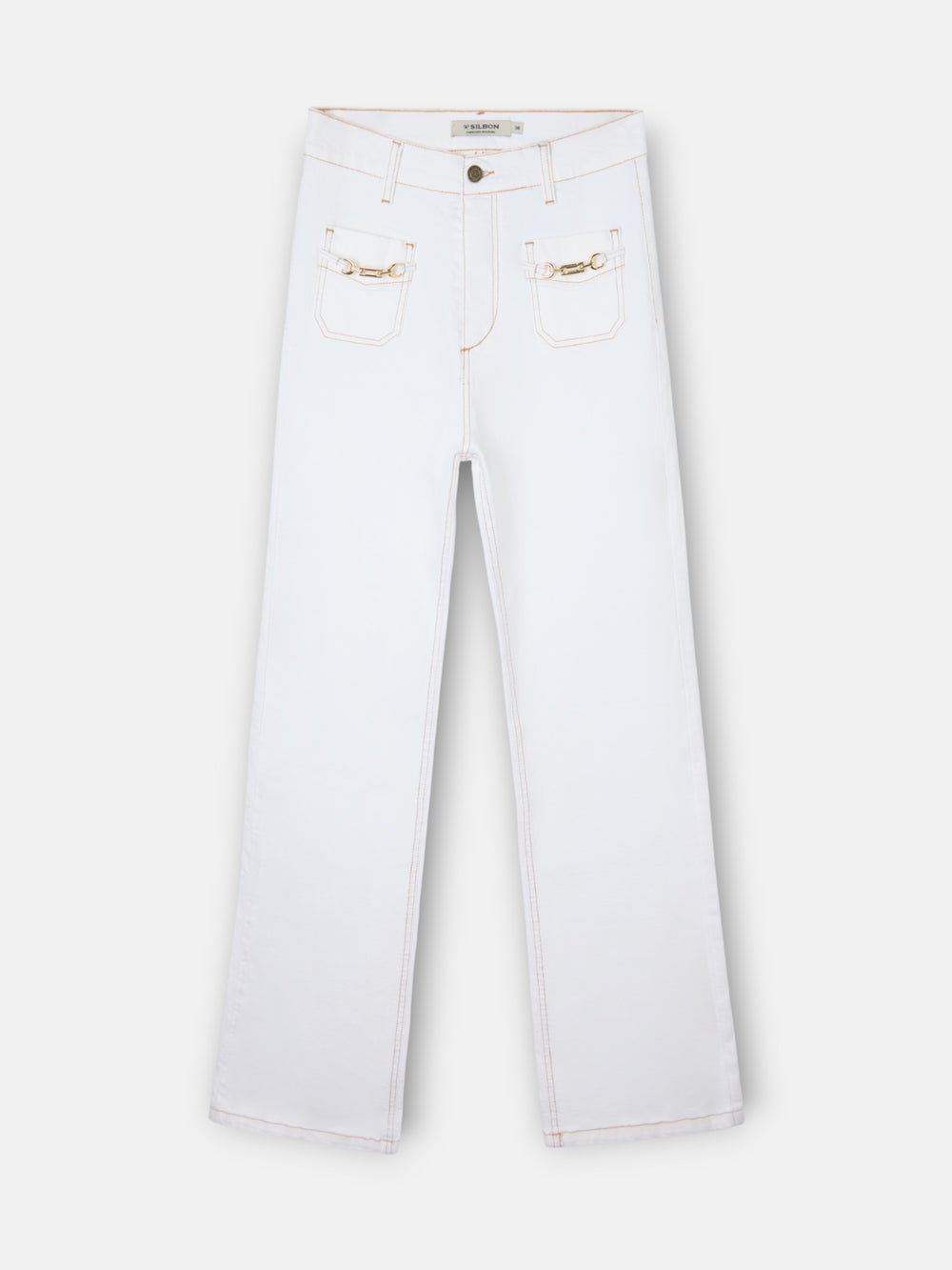 Pantalon denim hebillas blanco