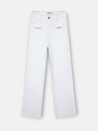 White denim buckle trousers