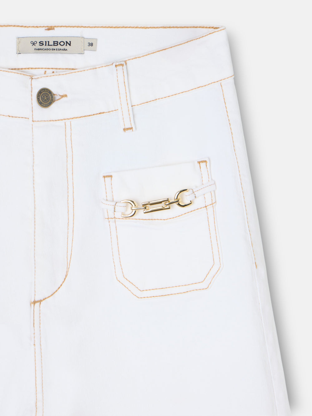 Pantalon denim hebillas blanco