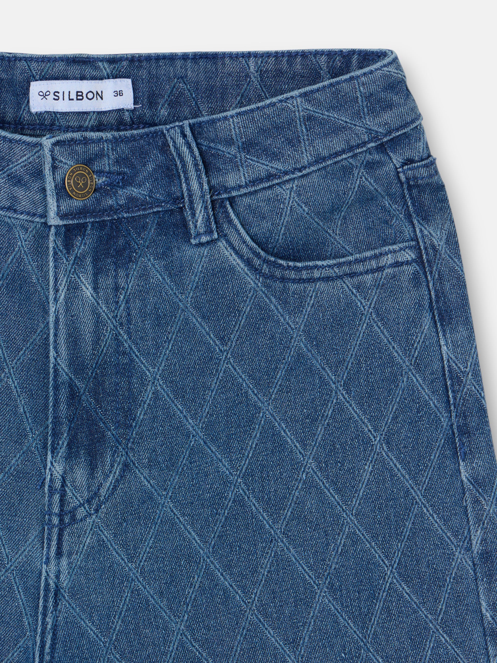 Pantalon denim estampado rombos azul