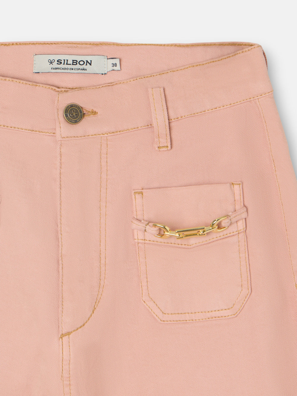 Calças de ganga com fivelas coral