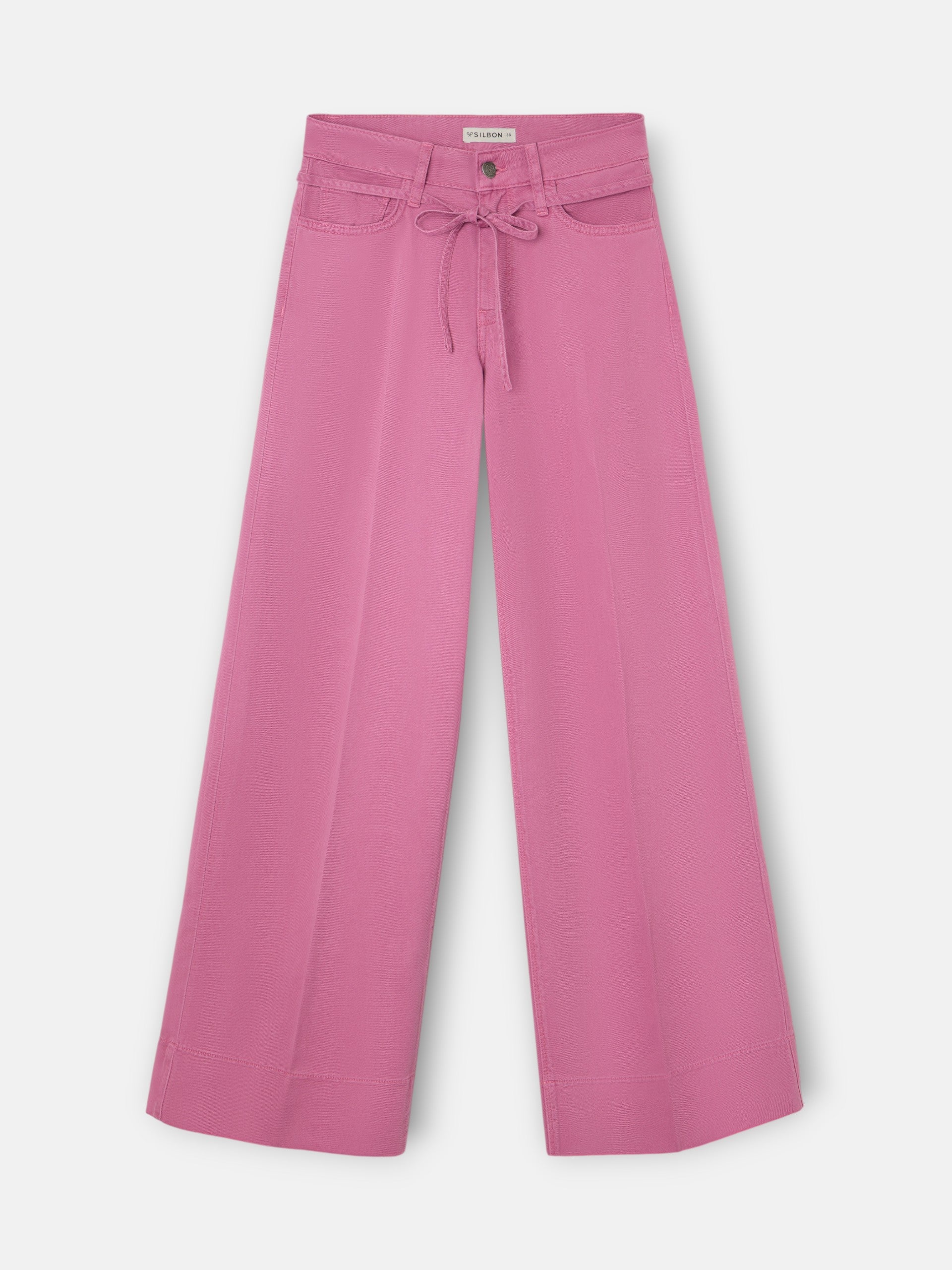 Calças de ganga com cordão framboesa