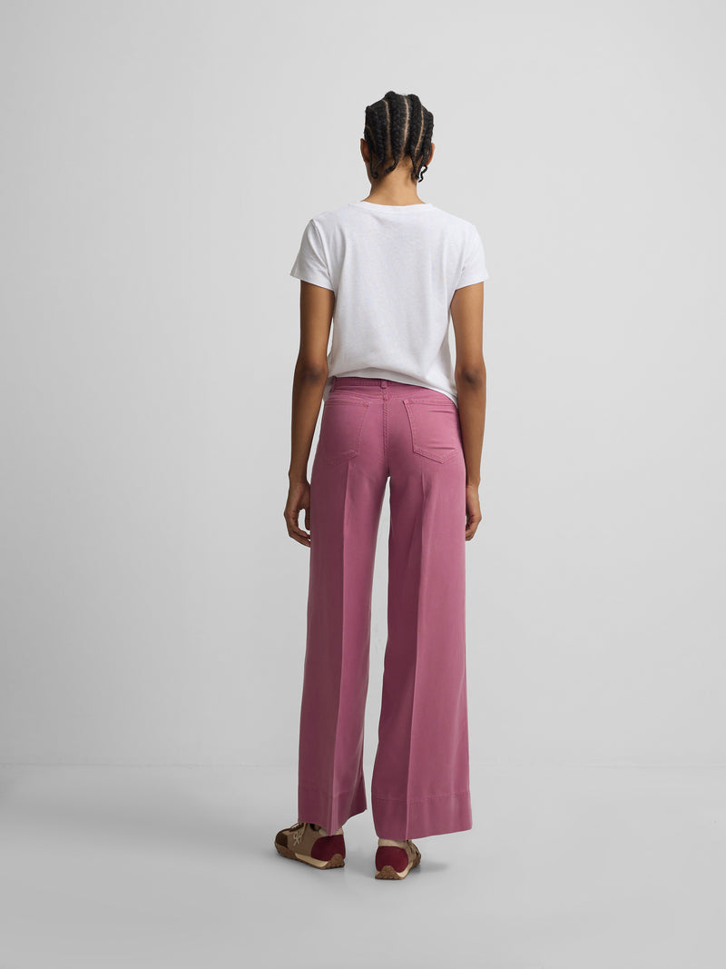 Raspberry drawstring denim trousers