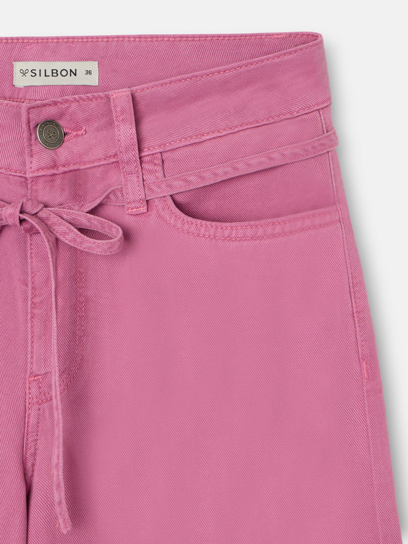 Raspberry drawstring denim trousers