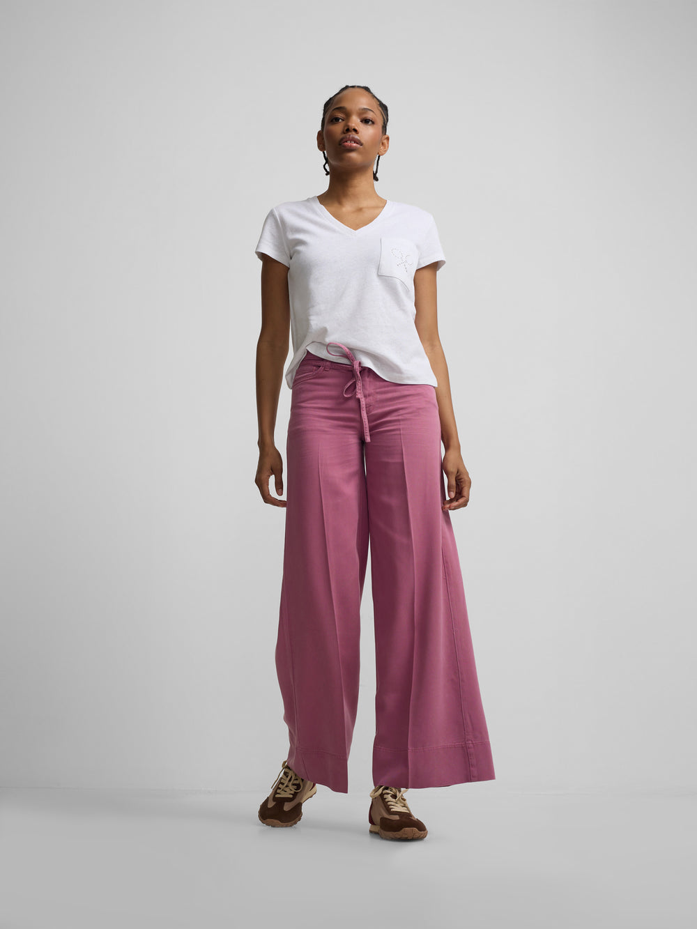 Calças de ganga com cordão framboesa