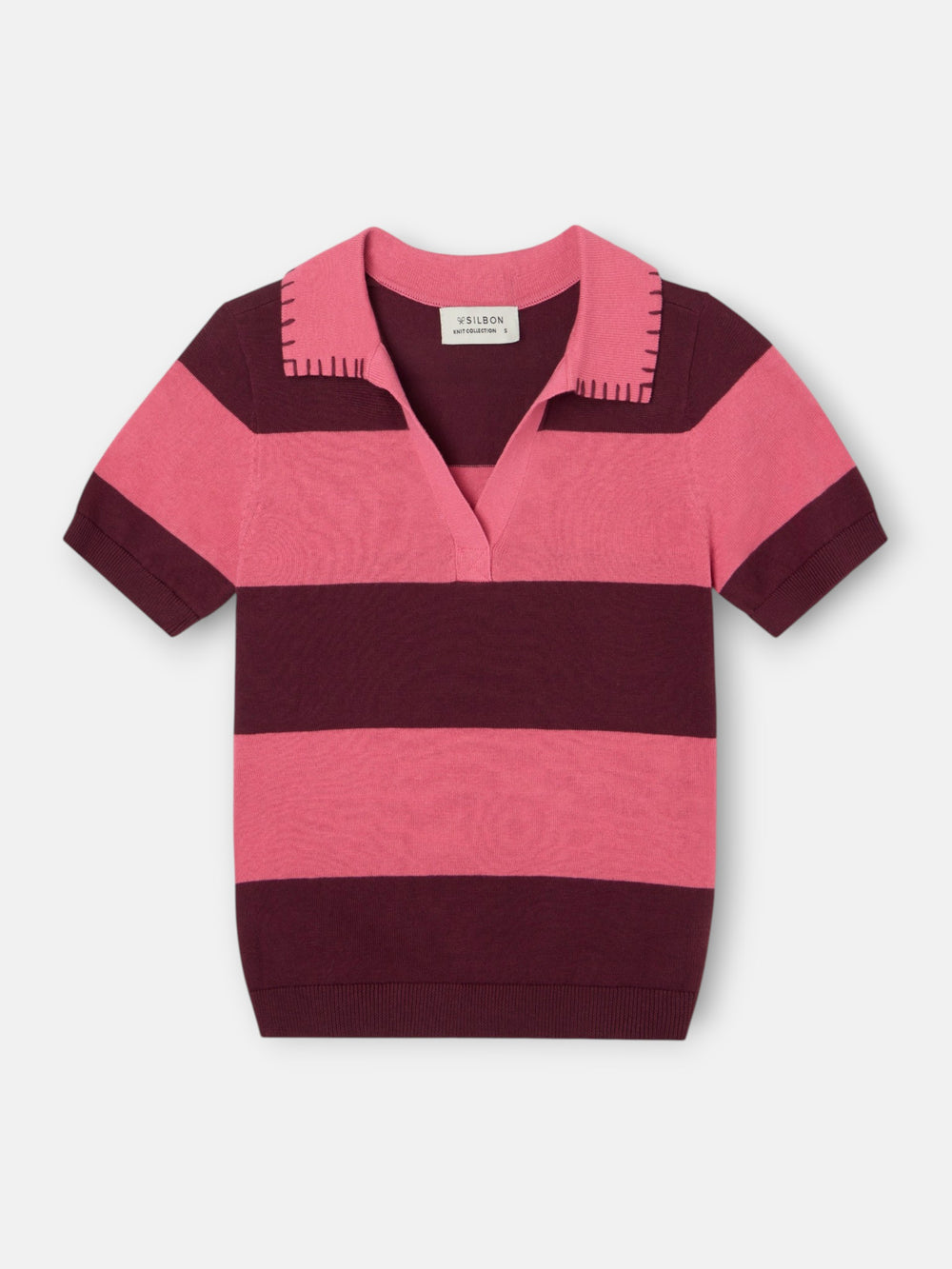 Polo punto manga corta rayas rosas