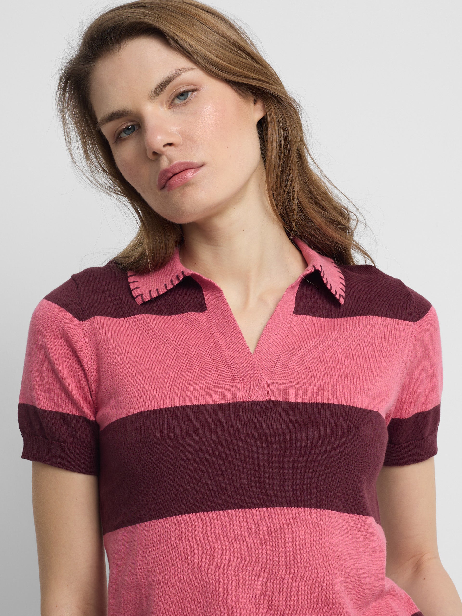Polo punto manga corta rayas rosas
