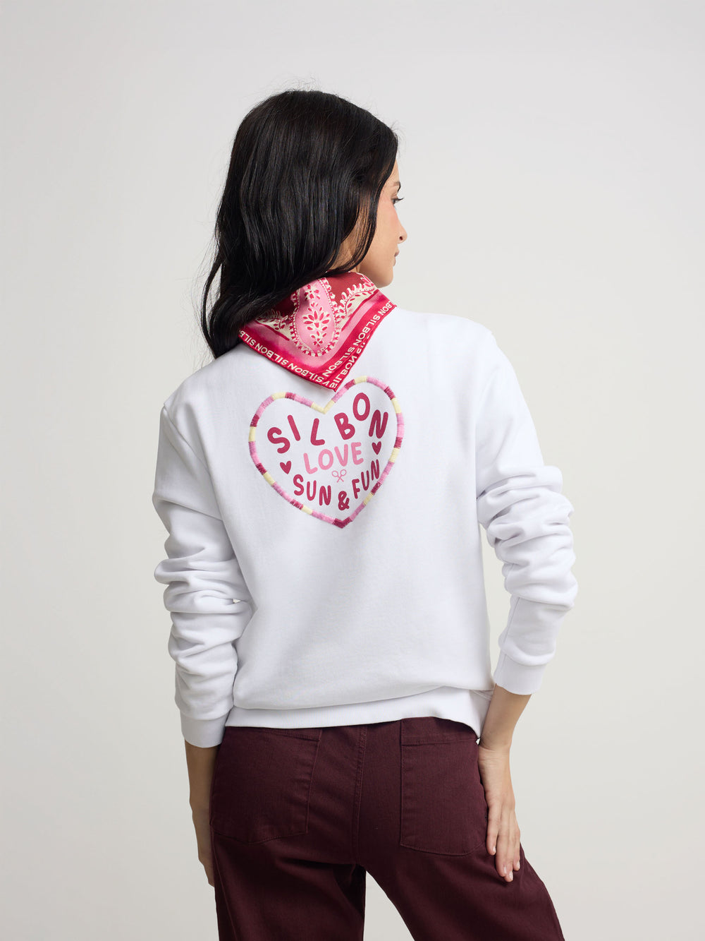 Sweat-shirt pour femme avec motif cœur et amour blanc