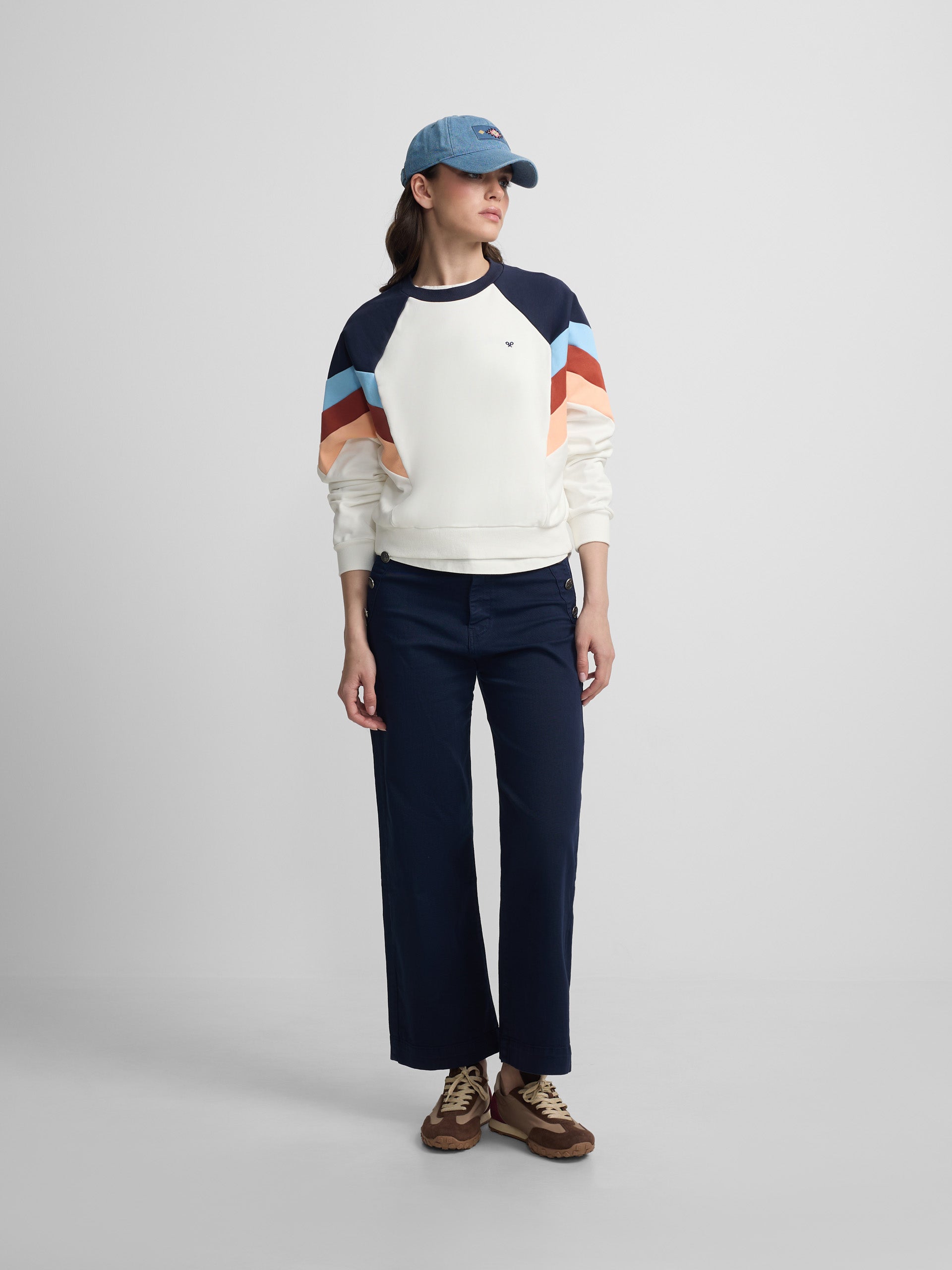 Sweat-shirt femme tricolore bleu