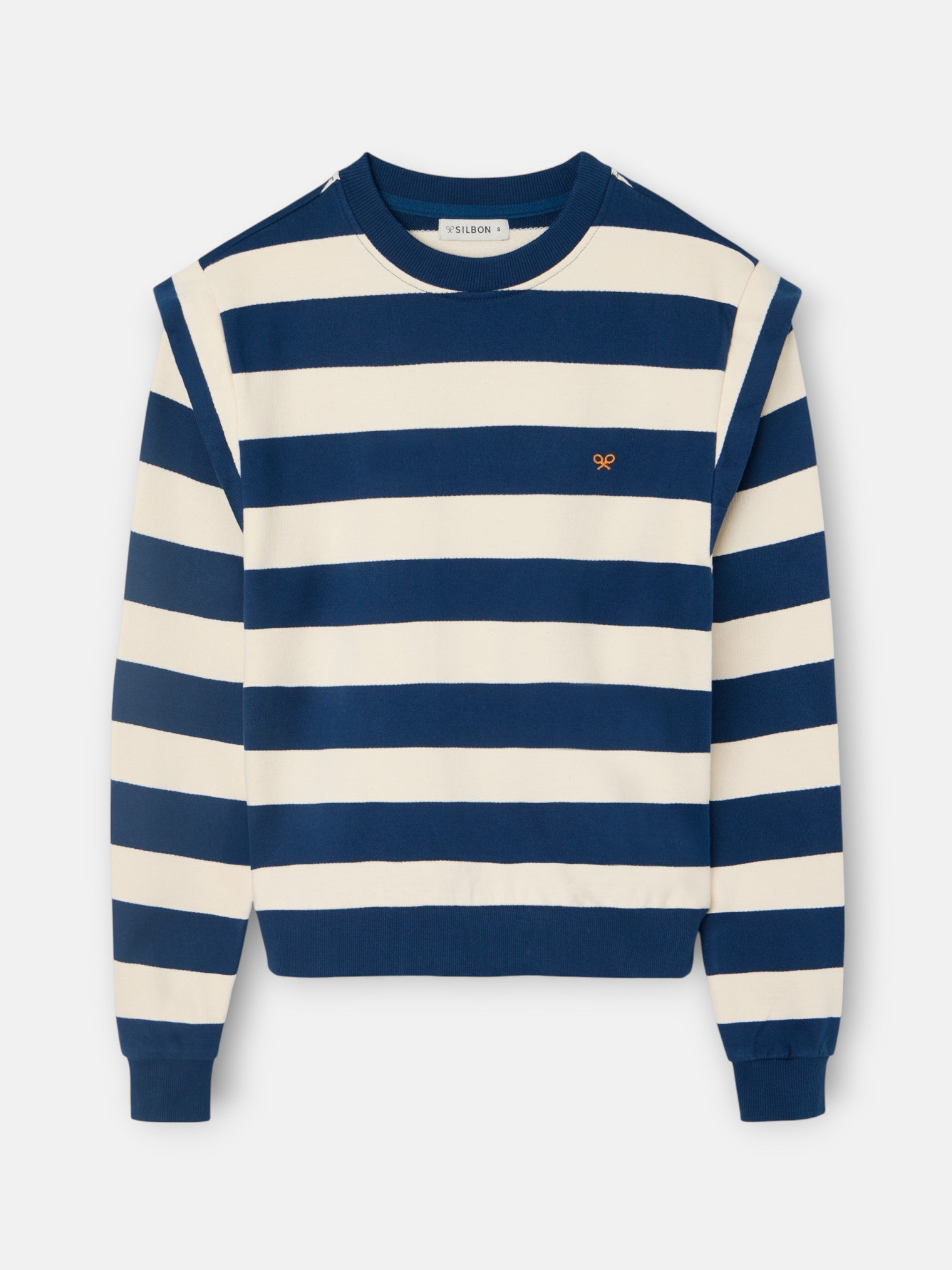 Women's sweatshirt with blue striped shoulder pads