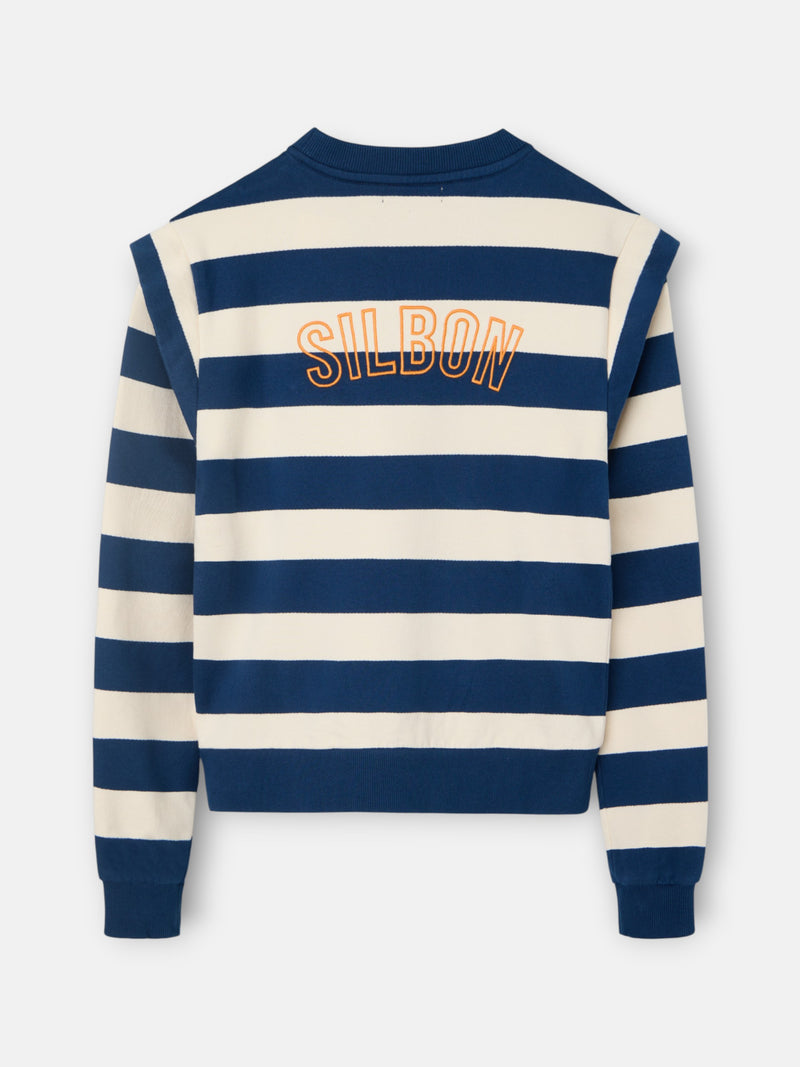 Sweat-shirt femme à épaulettes rayures bleues
