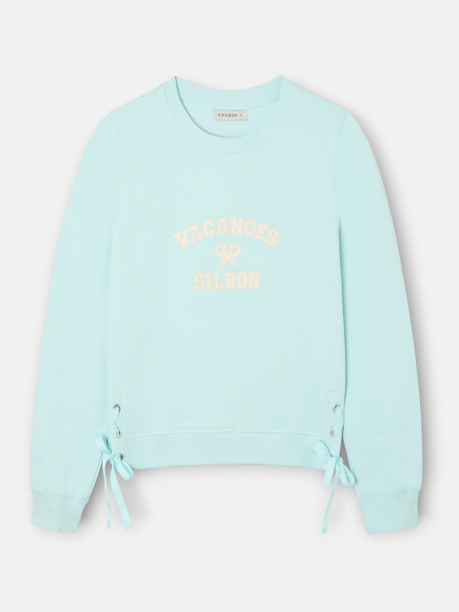 Sweatshirt mulher com detalhe de cordões verde água