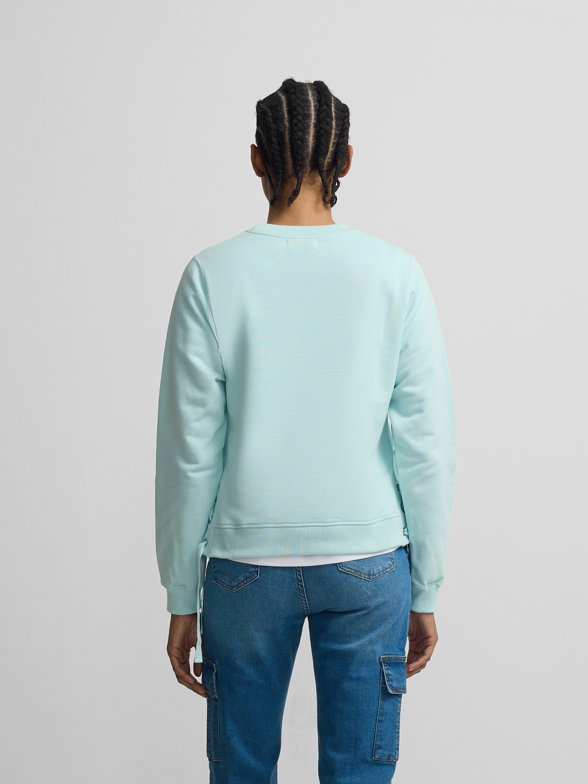 Sudadera woman detalle cuerdas verde agua