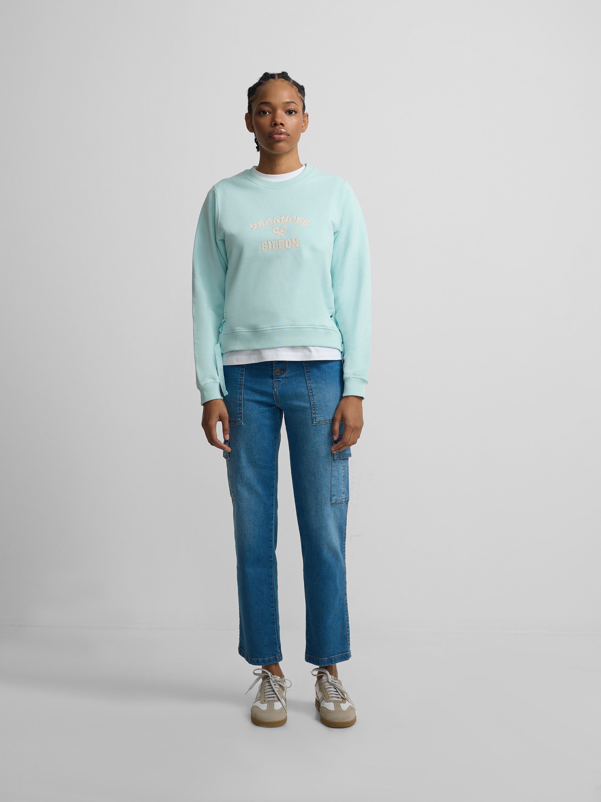 Sudadera woman detalle cuerdas verde agua