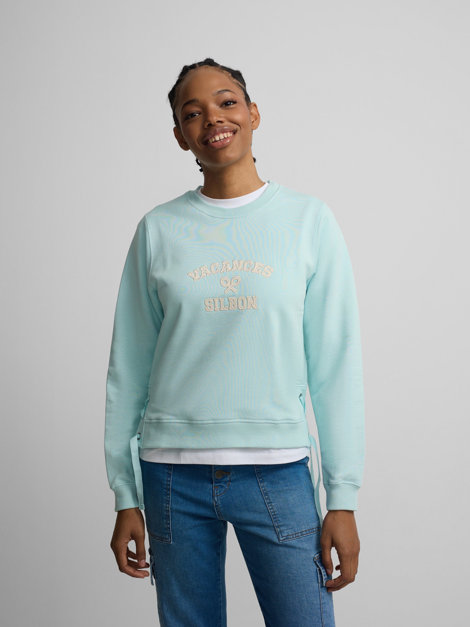 Sudadera woman detalle cuerdas verde agua