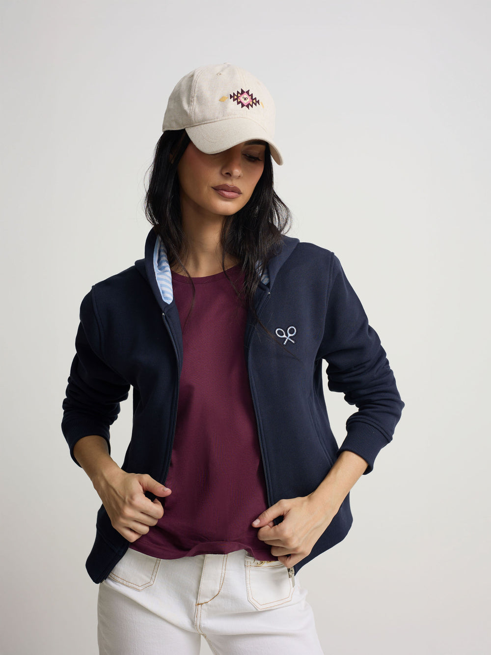 Sweat-shirt zippé pour femme bleu marine