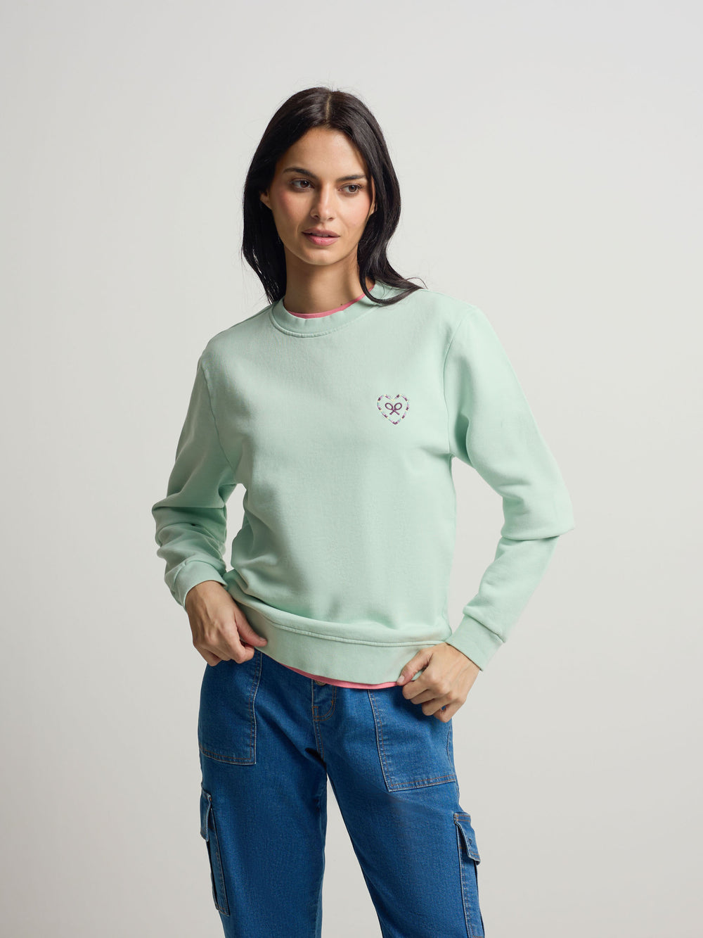 Sweat-shirt pour femme avec motif cœur vert