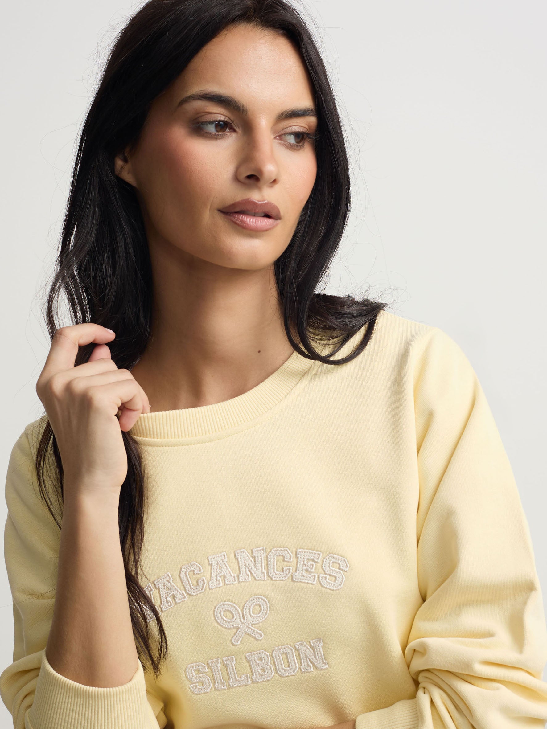 Sweat-shirt femme détail cordons jaune