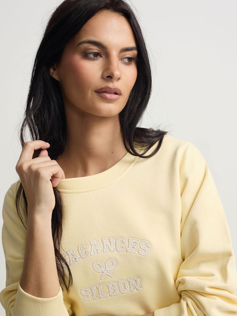 Sweat-shirt femme détail cordons jaune