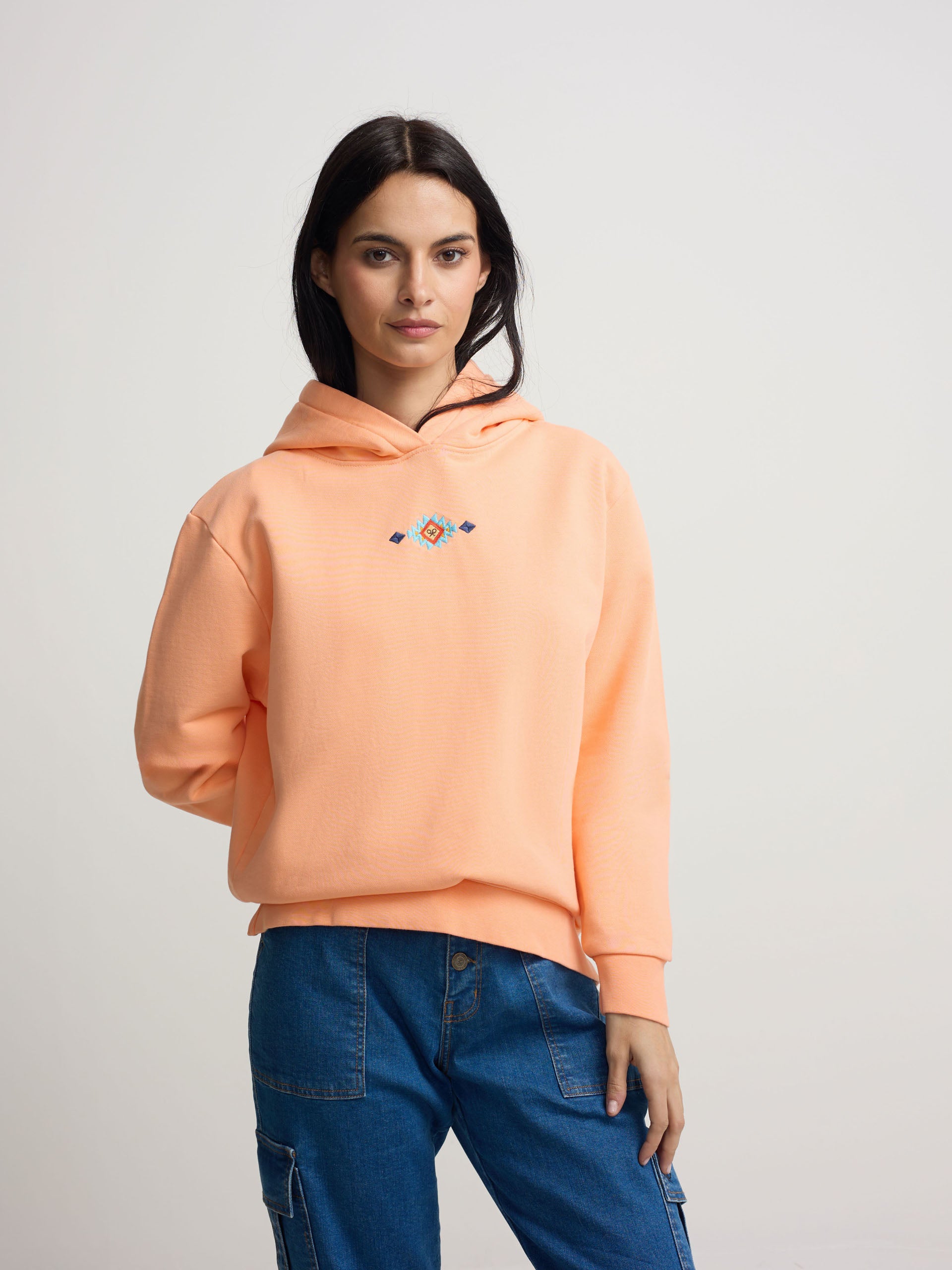 Sweat à capuche ethnique orange pour femme