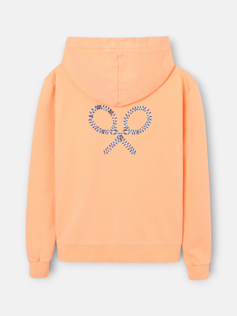 Sweat à capuche femme raquette ethnique orange
