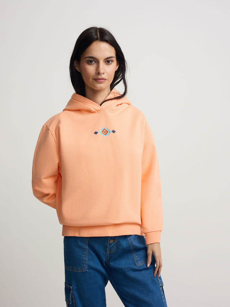 Sweat à capuche femme raquette ethnique orange