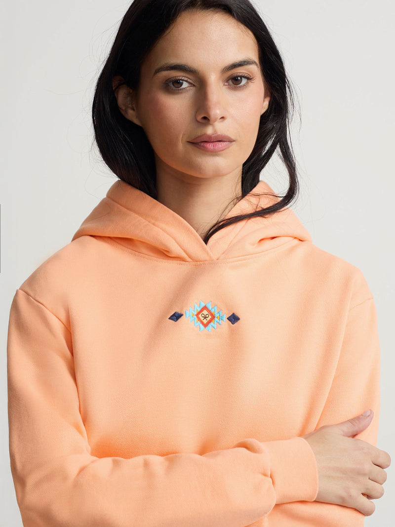 Sweat à capuche femme raquette ethnique orange