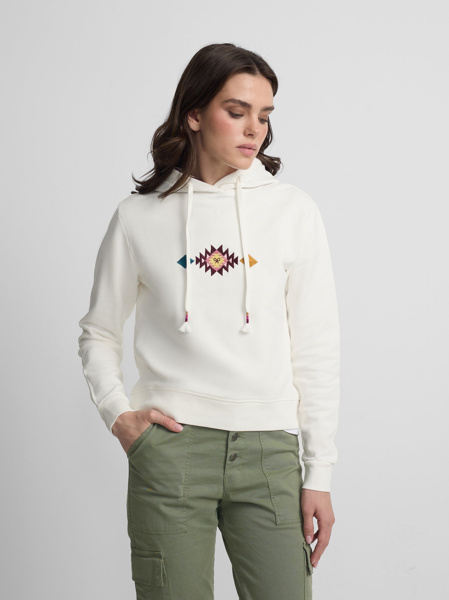 Sudadera woman capucha ikat cruda