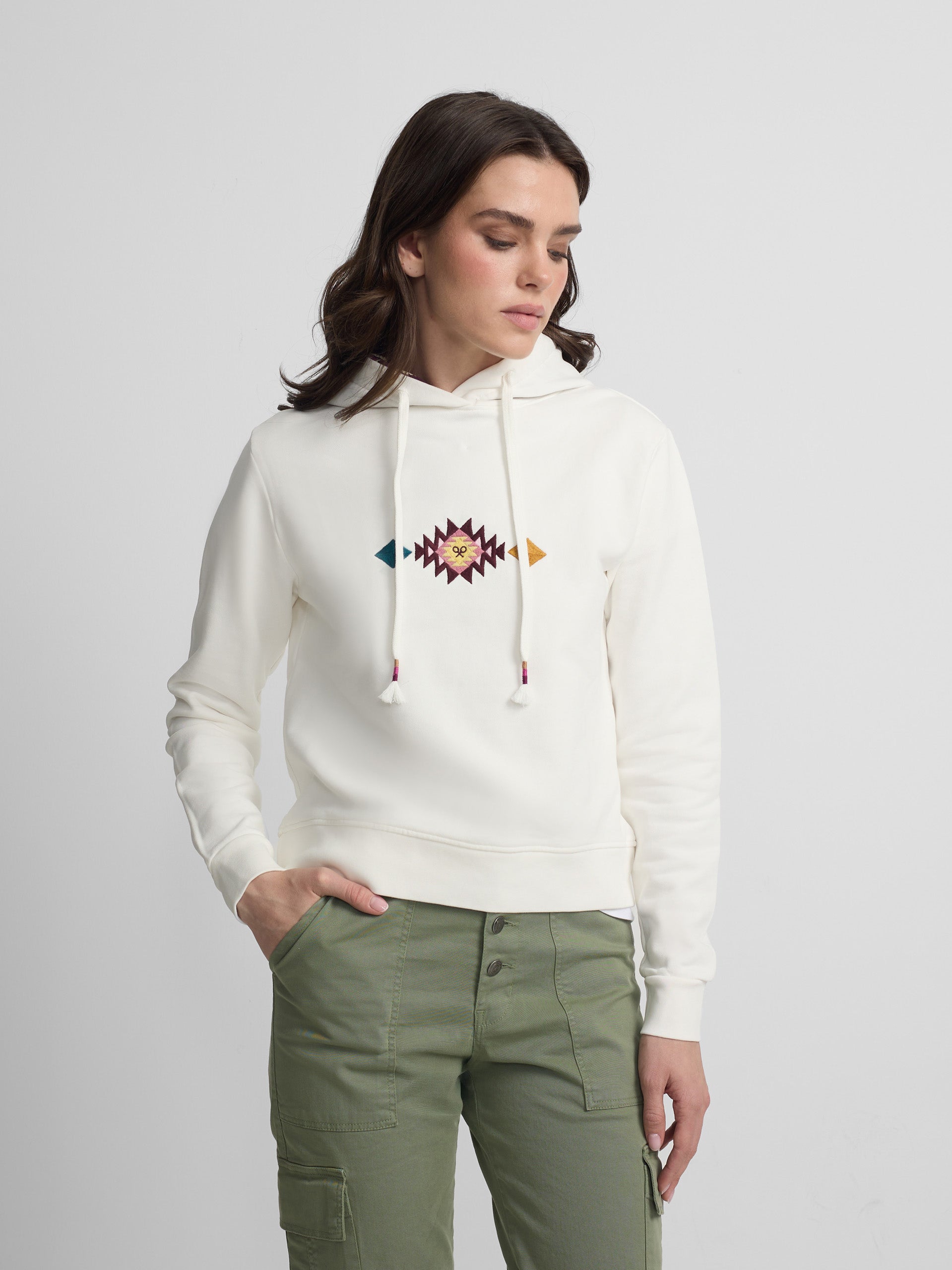 Sweat à capuche femme ikat écru